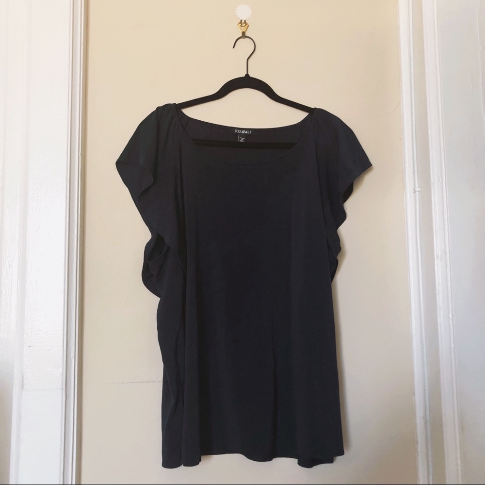 Navy Ruffle Sleeve Boatneck Blouse